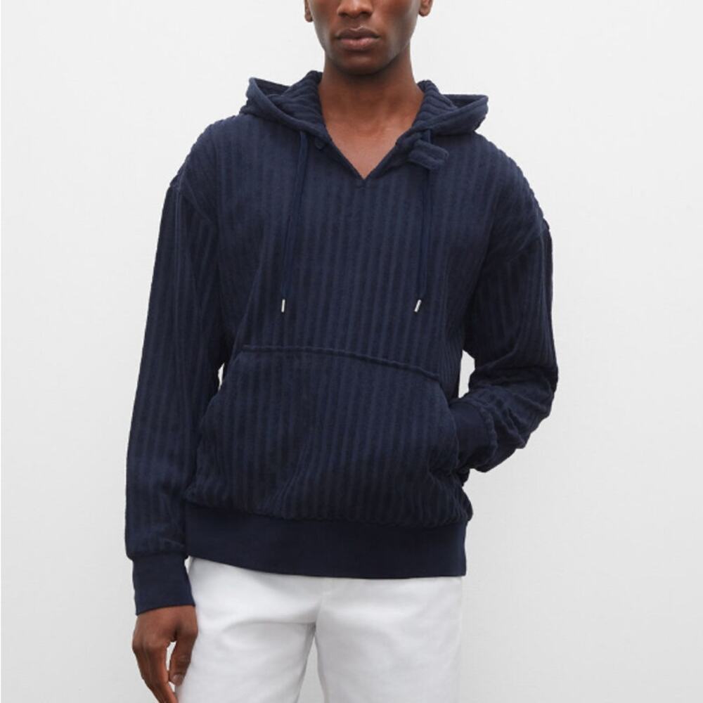 Club Monaco | Navy Texture Terry Lightweight 'Corduroy Ribbed' Hoodie XL